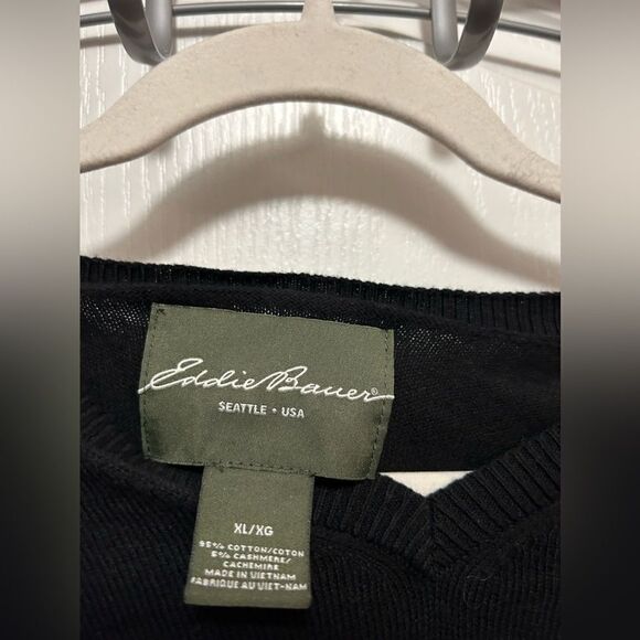Eddie Bauer Men's Cotton Cashmere Sweater XL black v neck - Picture 11 of 11